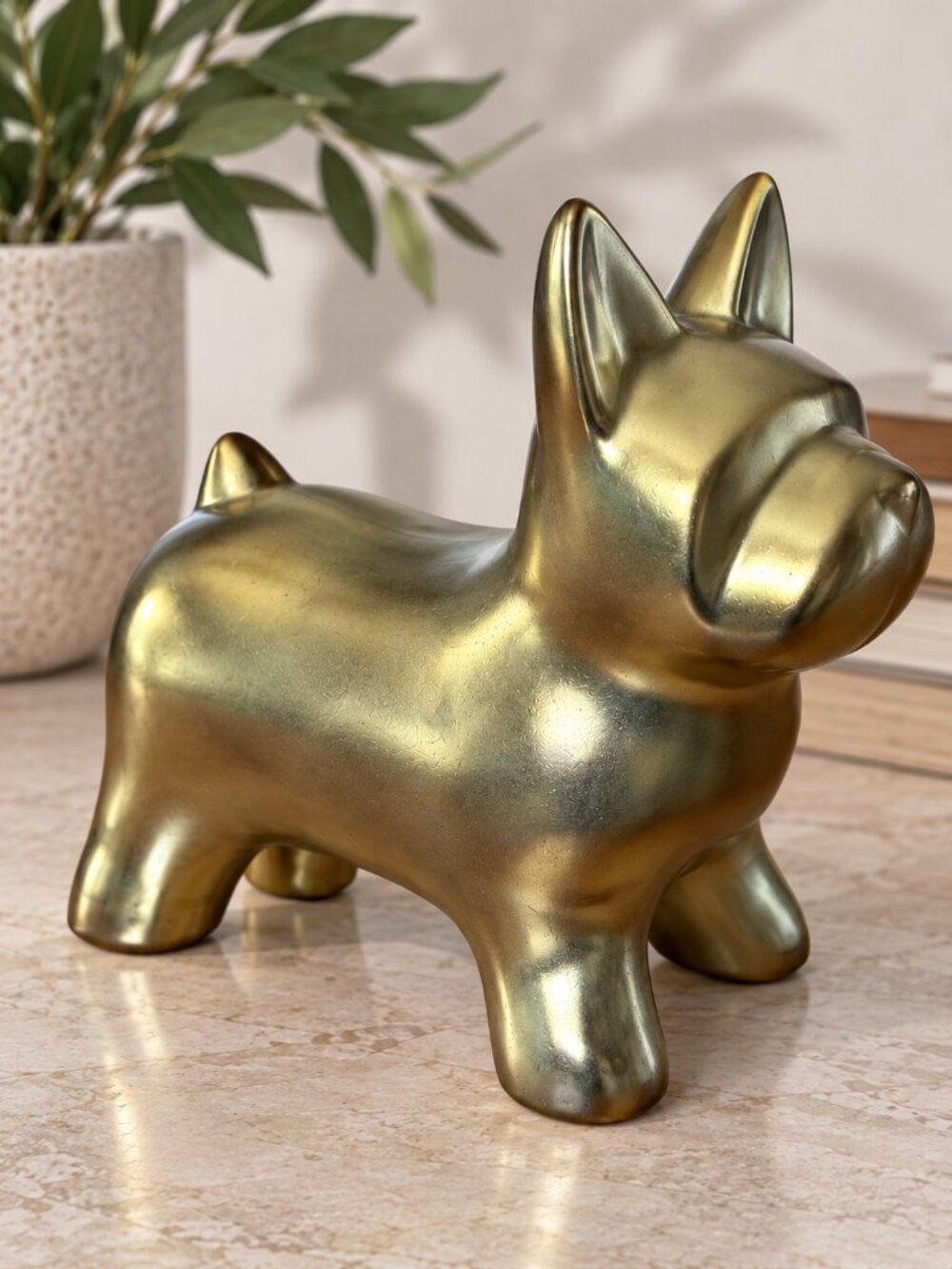 HomArt Gold Ceramic Dog Figurine 8" Modern French Bulldog Decor